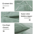 Nexhome Pro Green Duvet Cover Set California King Linen Feel Textured Organic Natural 100% Washed Cotton Duvet Cover 3 Pieces Bedding Set With Zipper Closure, Breathable, Soft (No Comforter)