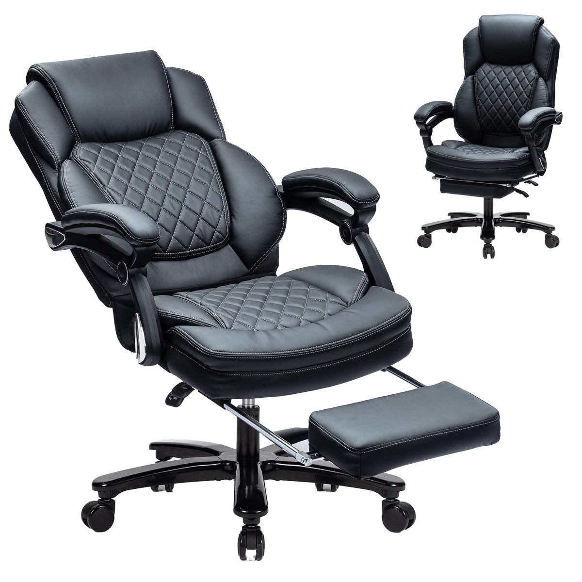 Linting 400Lbs Reclining Office Desk Chairs With Footrest Pu Leather Big Tall High Back Recliner Office Chairs With Wheels, Plus
