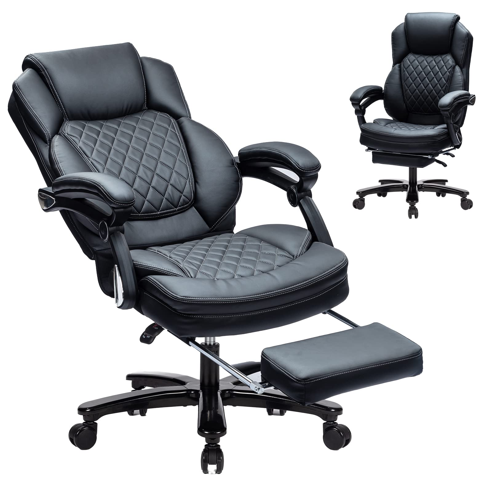 Linting 400Lbs Reclining Office Desk Chairs With Footrest Pu Leather Big Tall High Back Recliner Office Chairs With Wheels, Plus