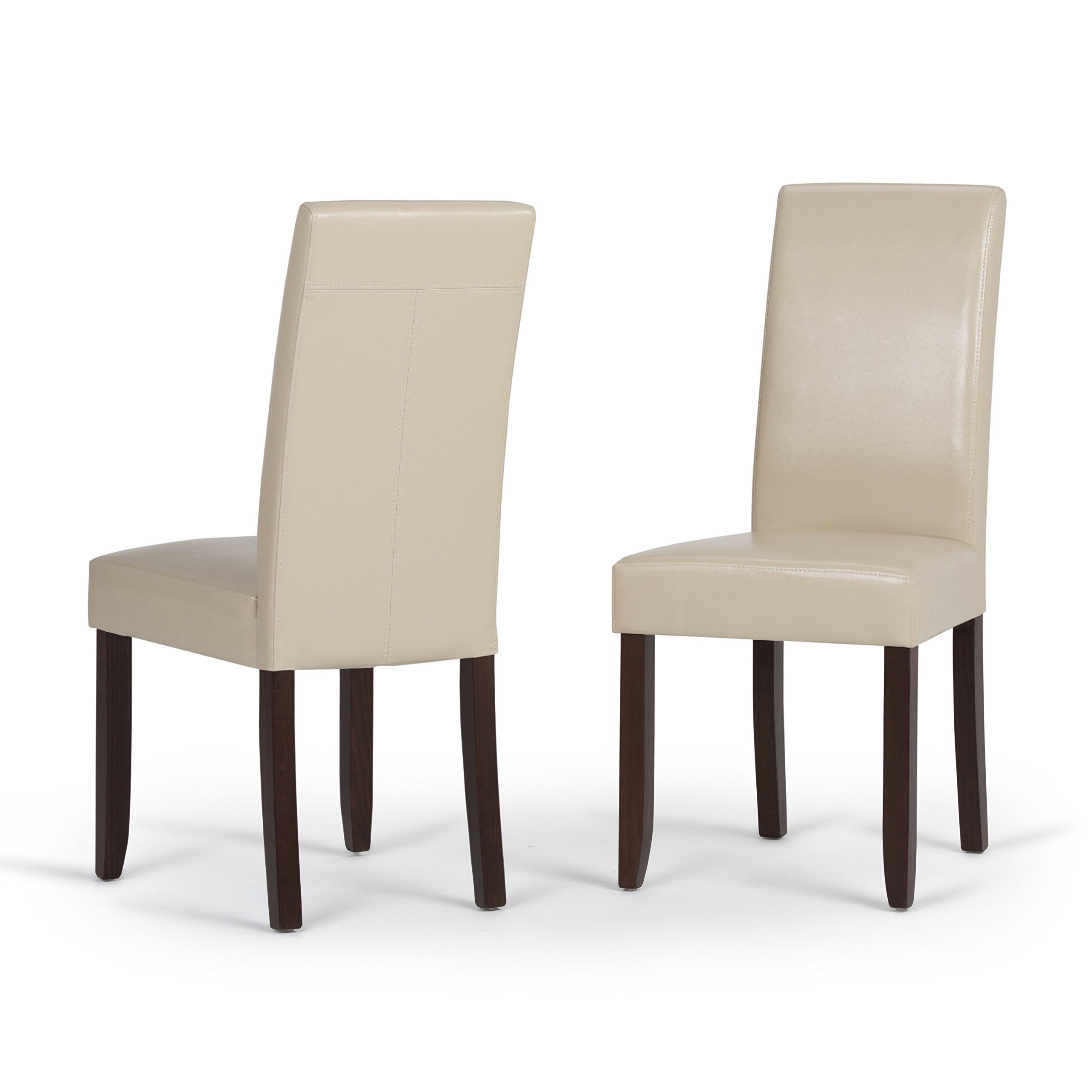 SIMPLIHOME Acadian Dining Chairs - Upholstered Solid Hardwood and Vegan Leather Parsons Chair Set in Satin Cream, Transitional D