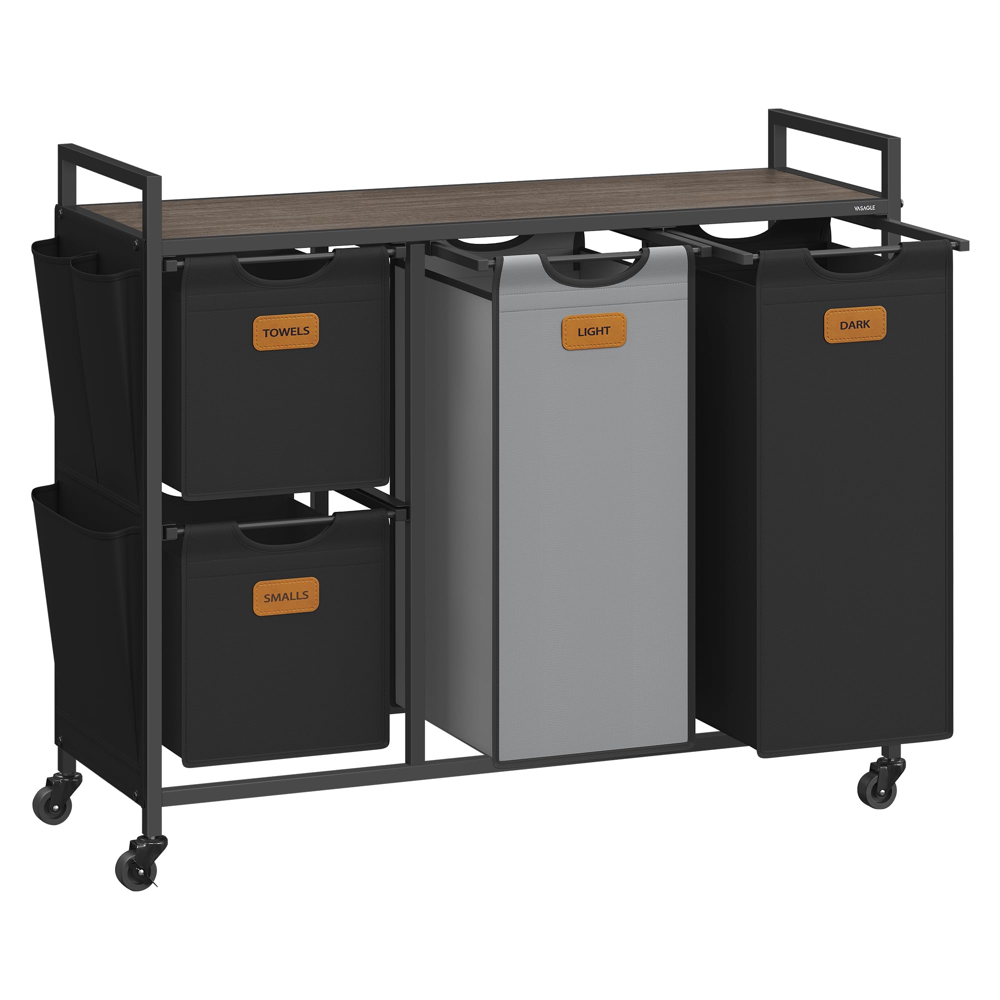 VASAGLE Laundry Hamper with 4 Compartments, 39.6 Gal. (150 L) Laundry Sorter, Rolling Laundry Cart with Shelves, Small Side Pock