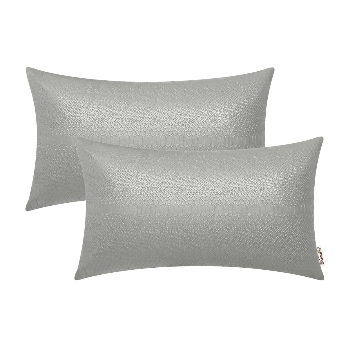 Brawarm Gray Leather Throw Pillows 12 X 20 Inches, Snake Leather Pillow Covers Pack Of 2, Faux Leather Decorative Lumbar Pillow