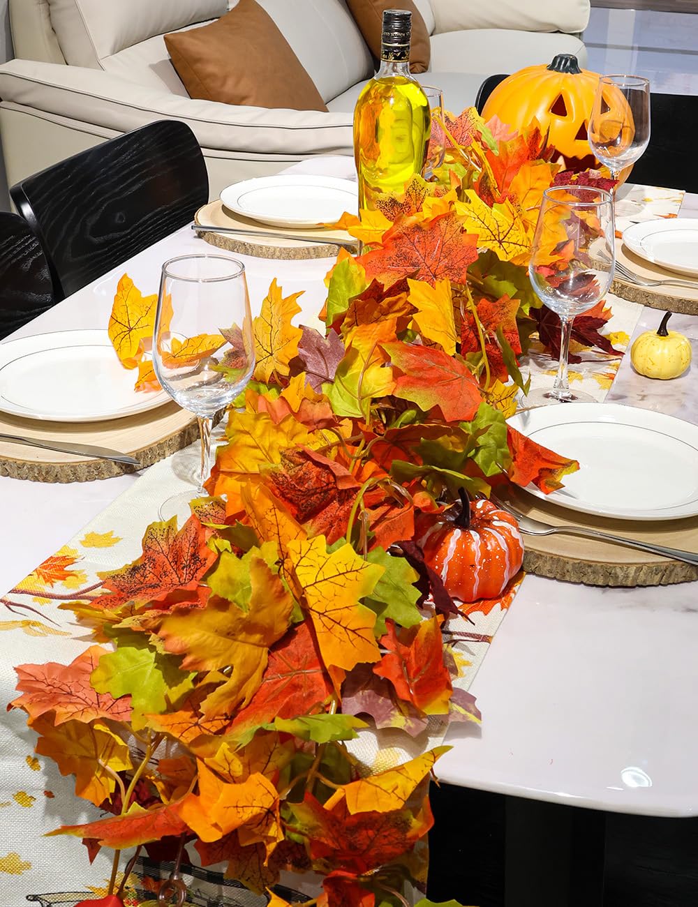 4 Packs Artificial Fall Leaves Garland, 5.9Ft/Pieces Autumn Maple Leaves Mantle Garland Hanging Vines For Home Decor Wedding Hal