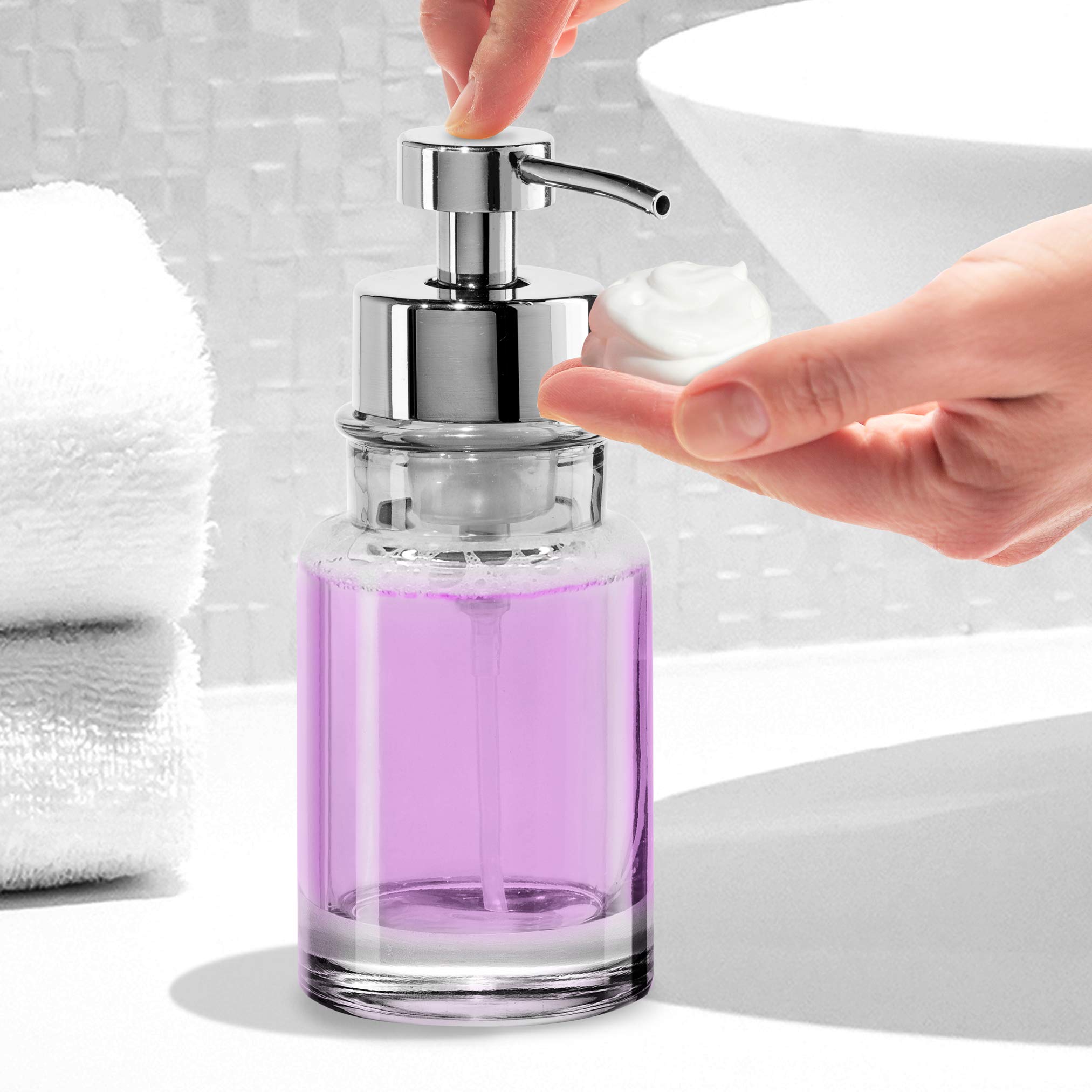 Oggi Glass Foaming Soap Dispenser - 10Oz Capacity, Round, Heavy Glass - Stylish Refillable Foaming Hand Soap Dispenser, For Bath