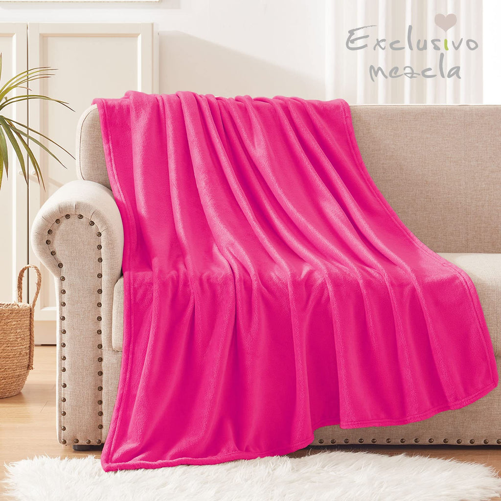 Exclusivo Mezcla Fleece Throw Blanket For Couch, Sofa, 300Gsm Super Soft And Warm Blankets, Hot Pink Throw All Season Use, Cozy,