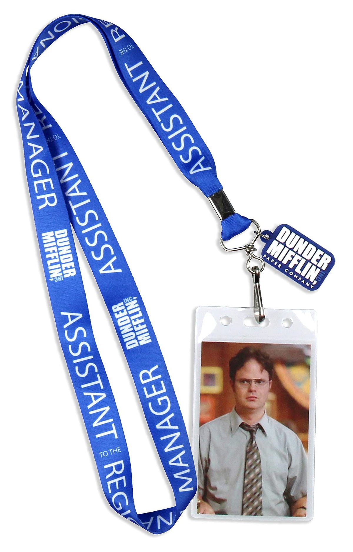 Surreal The Office Dunder Mifflin Dwight Shrute Assistant To The Regional Manager Lanyard Clear Id Badge Holder, Blue, One Size