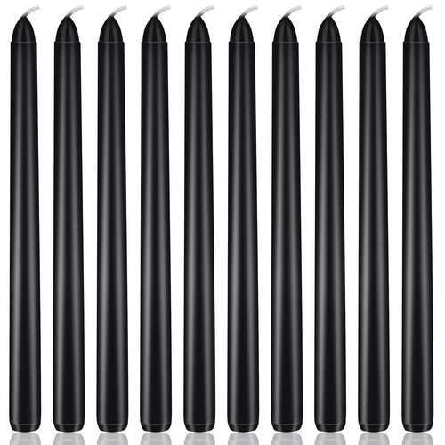 10 Inch Black Taper Candles, 10 Pack Unscented Unscented Candlesticks for Halloween Seasonal Celebration Memorial and Daily Home