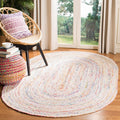 SAFAVIEH Braided Collection 76 x 96 Oval Ivory/Multi BRD210B Handmade Boho Reversible Cotton Area Rug