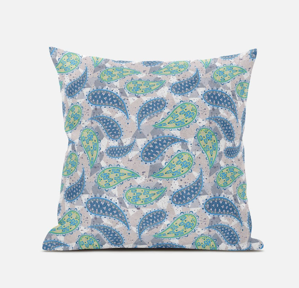 HomeRoots Cream Magenta Red 16â€ Green Indigo Boho Paisley Zippered Suede Throw Pillow
