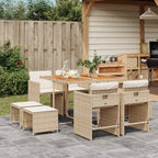 vidaXL Patio Dining Set with Cushions - 9 Piece - Beige Poly Rattan Garden/Outdoor Furniture - Space-Saving Foldable Chairs and Acacia Wood Tabletop