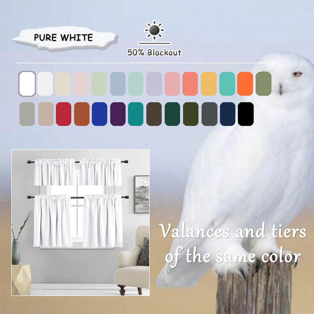 Donren 2 Panels 42 By 18 Inches Long - Pure White Valances For Window Rod Pocket Room Darkening Kitchen Valances