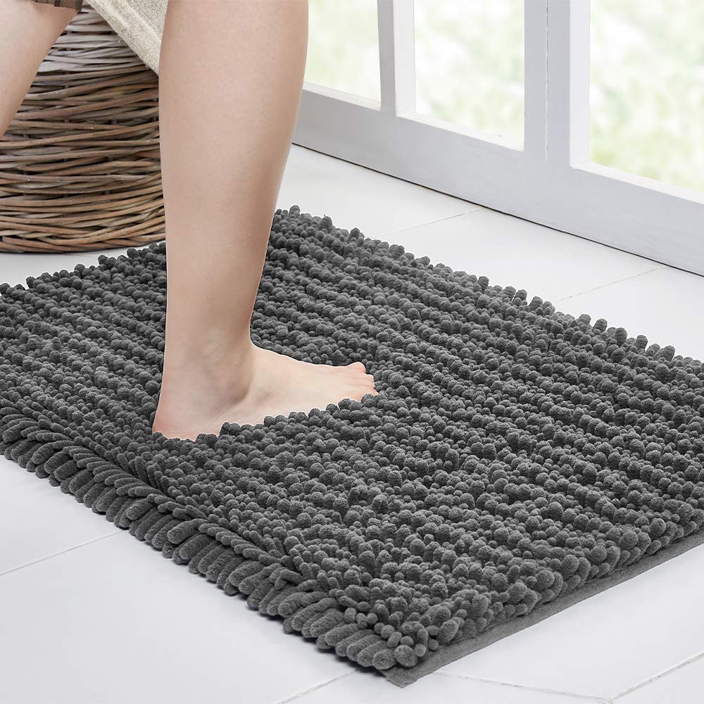 Walensee Large Bathroom Rug Non Slip Bath Mat (24x60 Inch Gery) Water Absorbent Super Soft Shaggy Chenille Machine Washable Dry 