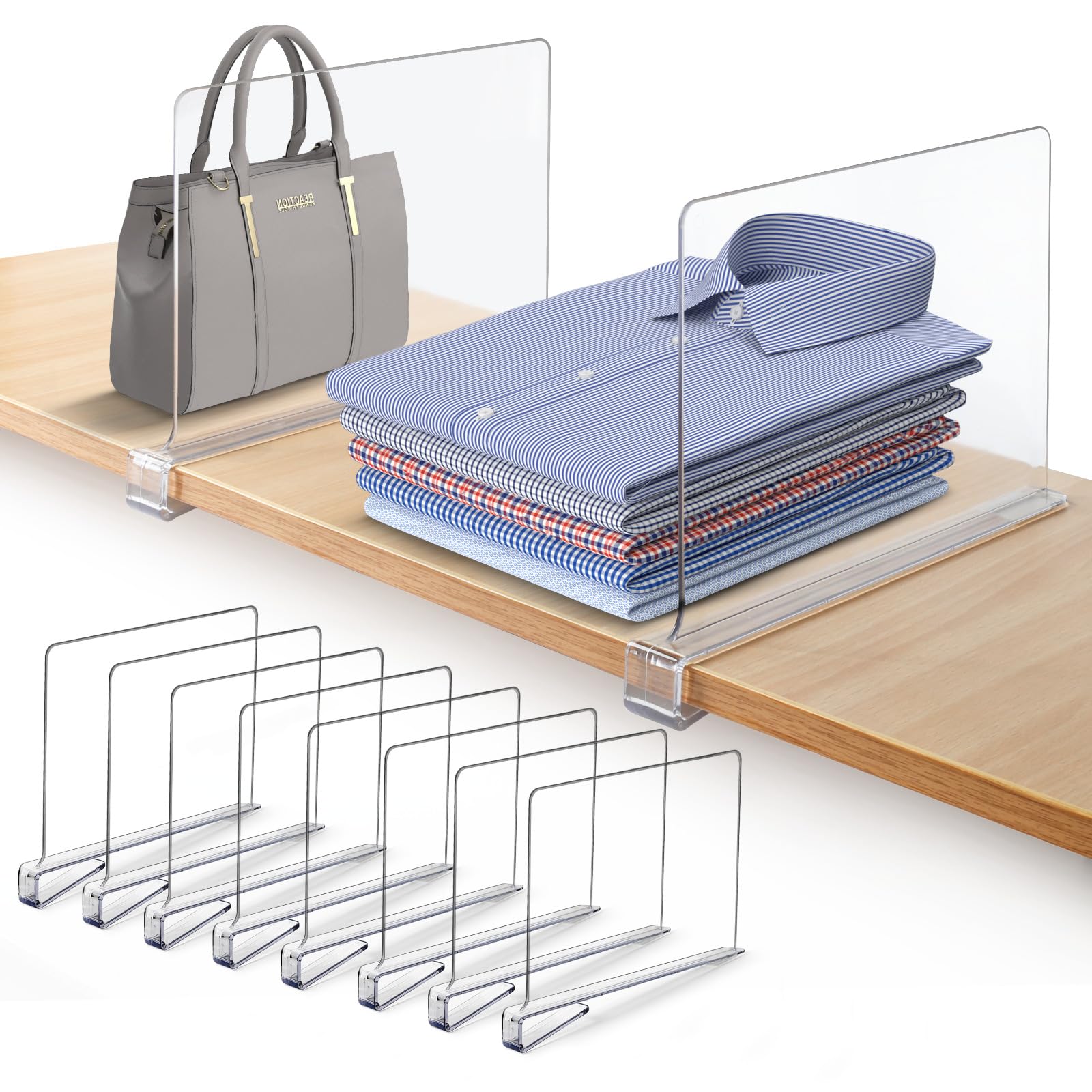 BigBcart Acrylic Shelf Dividers for Closet Organization - Purse Organizer for Closet, Clear Closet Dividers for Shelves, Closet 