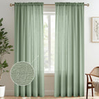 Melodieux Sage Green Semi Sheer Curtains 96 Inches Long for Living Room, Bedroom Faux Linen Texture Rod Pocket Privacy Sheer Dra