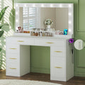 HUAHUU Vanity Desk with Mirror and Lights, Makeup Vanity with Large Mirror, White Vanity with 6 Drawers & 1 Cabinet & Power Outl