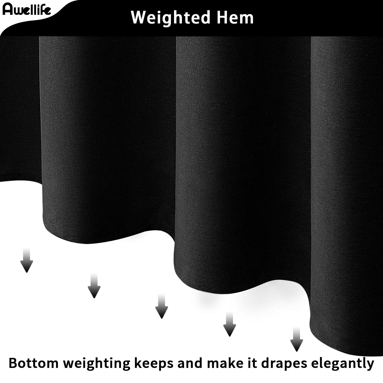 Awellife Extra Long Black Shower Curtain 84 Inch Length Shower Curtain For Bathroom Natural Cotton Cloth Fabric 72' W X 84' L