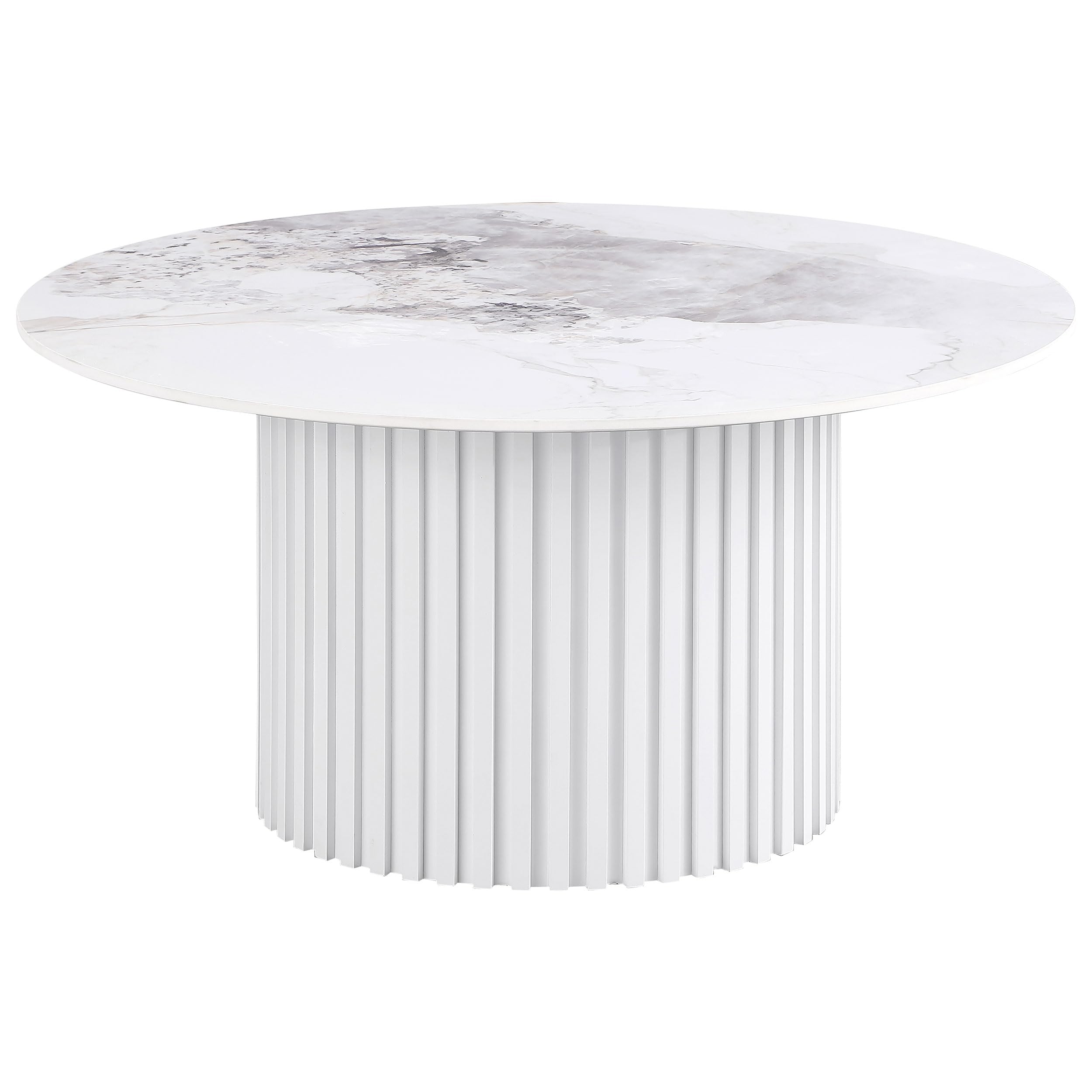 Coaster Home Furnishings Rowena Round Sintered Stone Coffee Table White Faux Marble