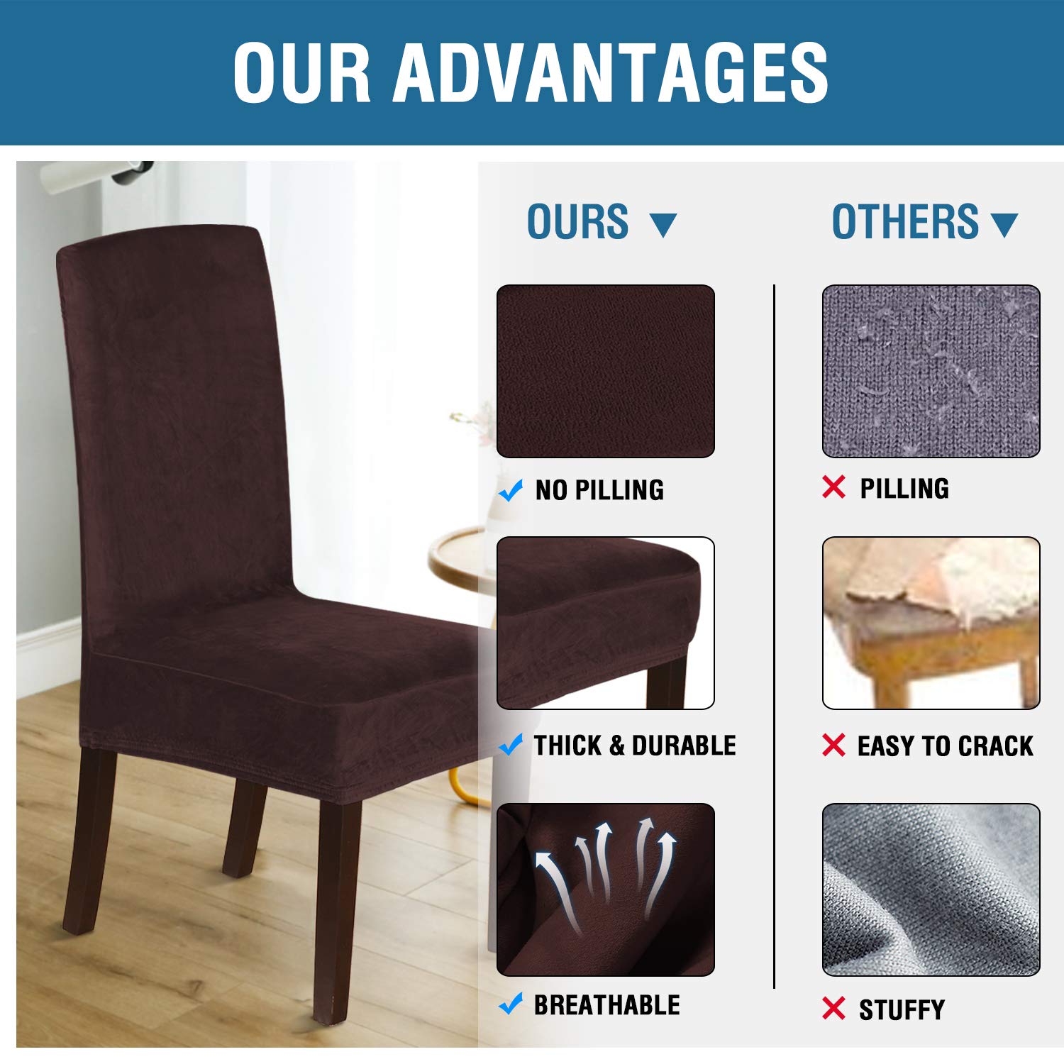 H.Versailtex Velvet Dining Chair Covers Stretch Chair Covers For Dining Room Set Of 4 Parson Chair Slipcovers Chair Protectors C