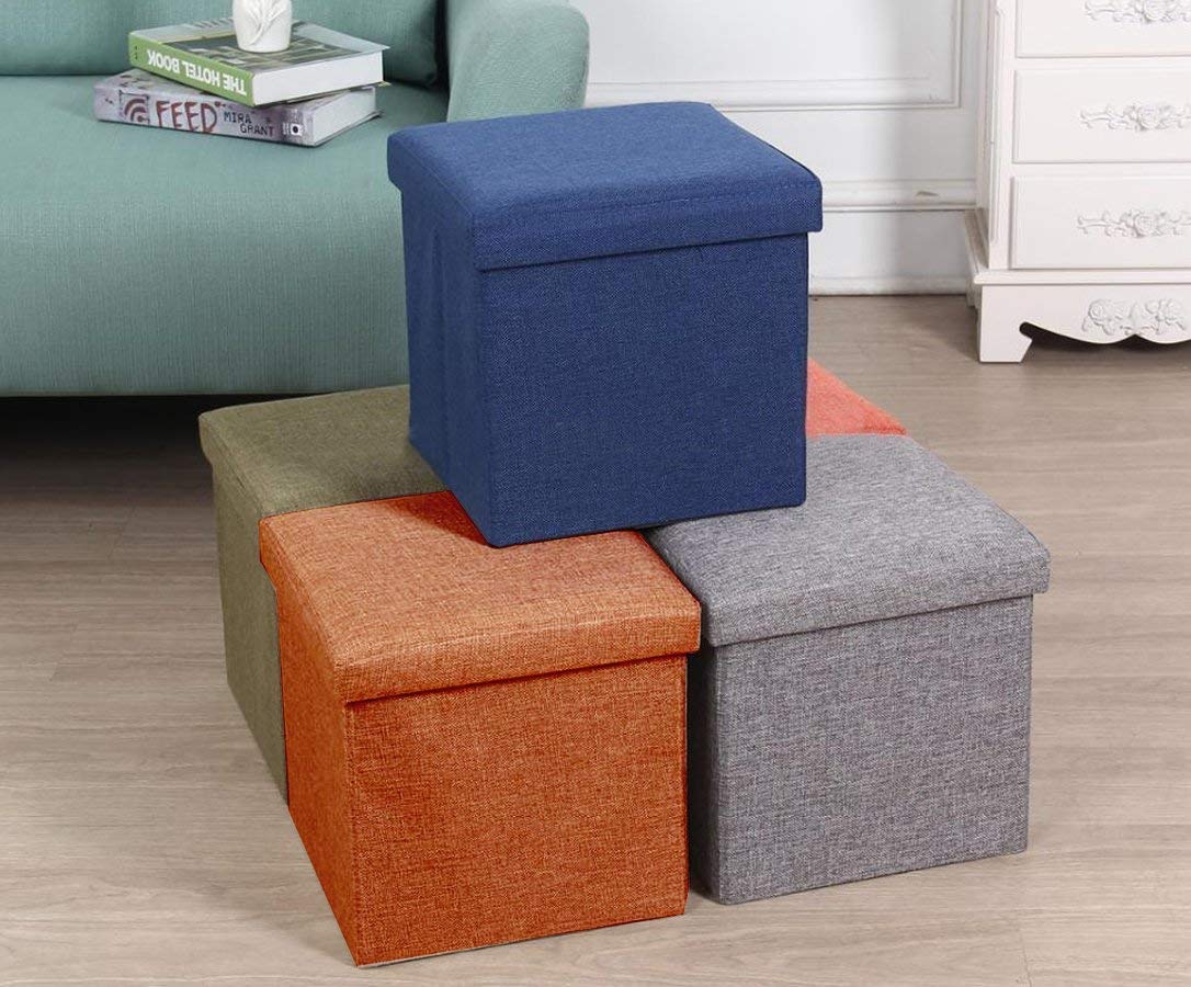 Almand Fabric Living Foldable Storage Bins Box Ottoman Bench Container Organizer With Cushion Seat Lid,Cube,Multi Colour(30X30X3
