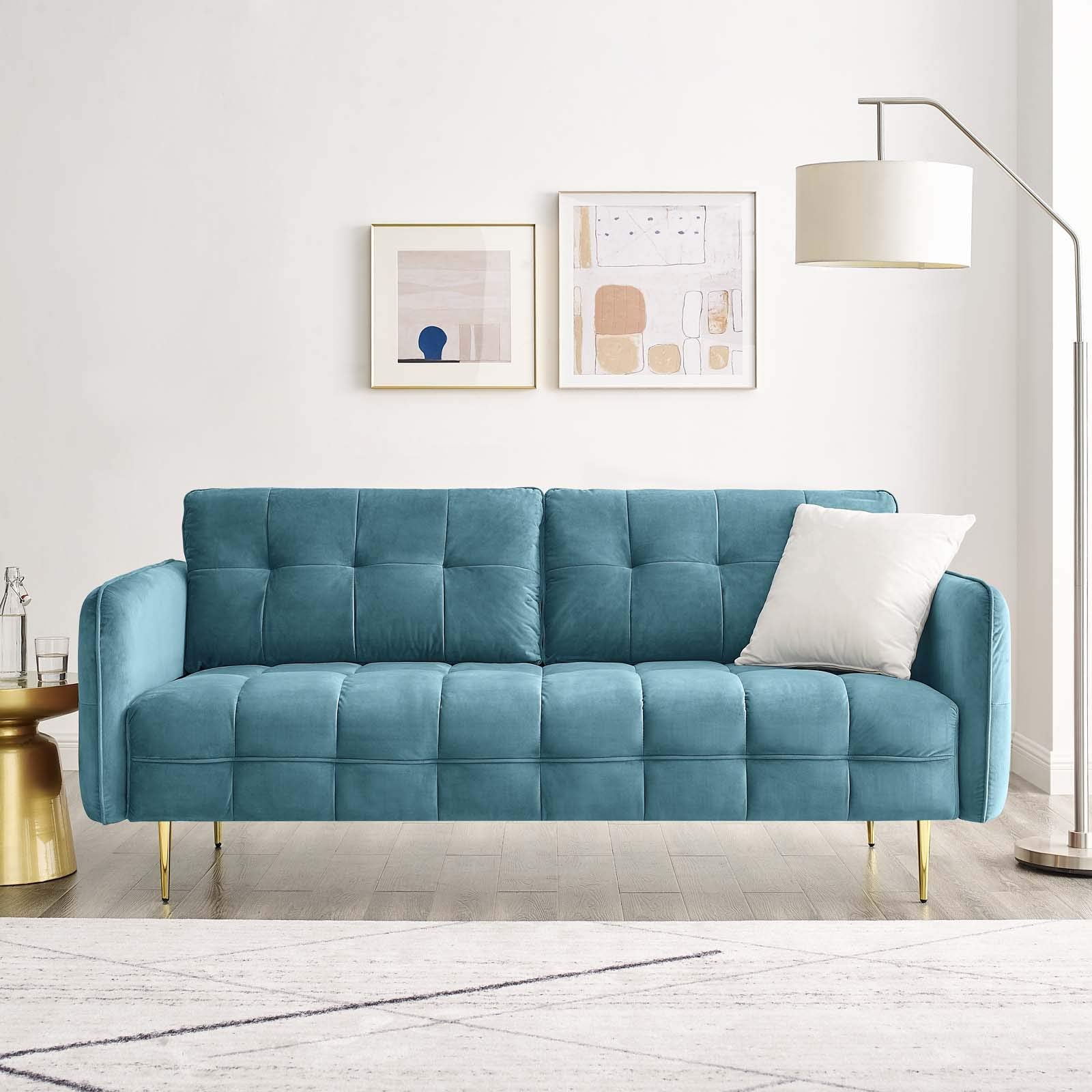 Modway Cameron Tufted Performance Velvet Sofa In Sea Blue