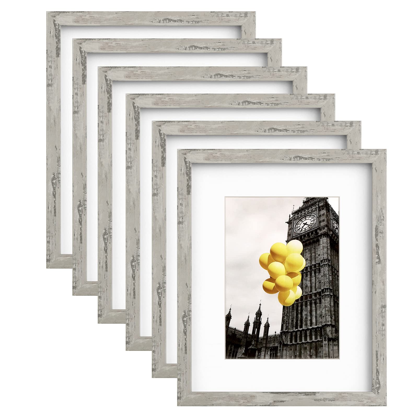 BSRHOME 8x10 Picture Frame Set for Wall Collage - 6 pcs Rustic Gray Farmhouse Photo Frames for Hanging Wall or Tabletop Decor