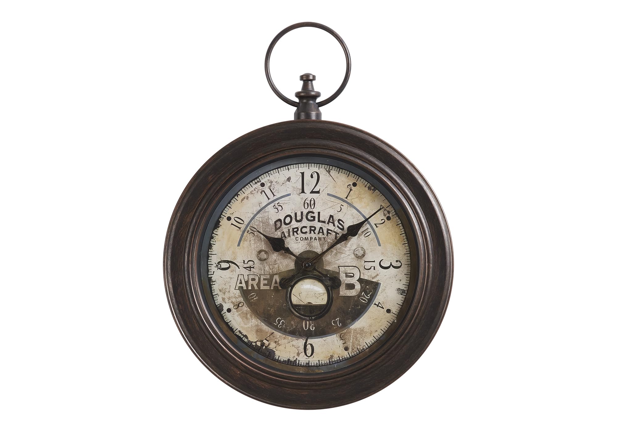 Monarch Specialties I 9090 Clocks, 18' Round, Wall Clock, Antique Brown, Traditional