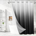 MitoVilla No Hooks Needed Black Ombre Waffle Shower Curtain with Snap-in Liner, Modern Waffle Weave Heavy Duty Fabric Cloth Show