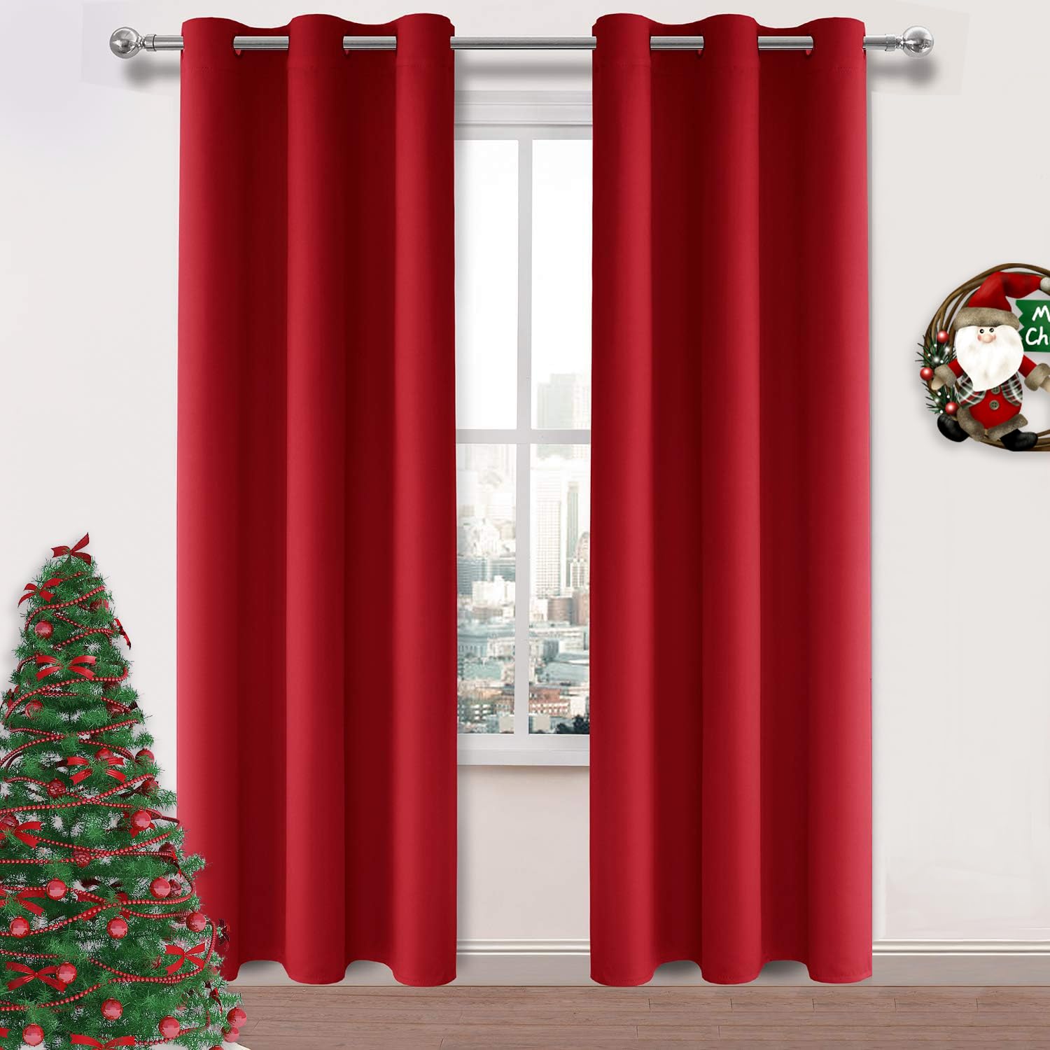 Dwcn Red Blackout Curtains For Living Room, Christmas Curtains 84 Inch Length, Solid Room Darkening Curtains For Bedroom, Red Cu