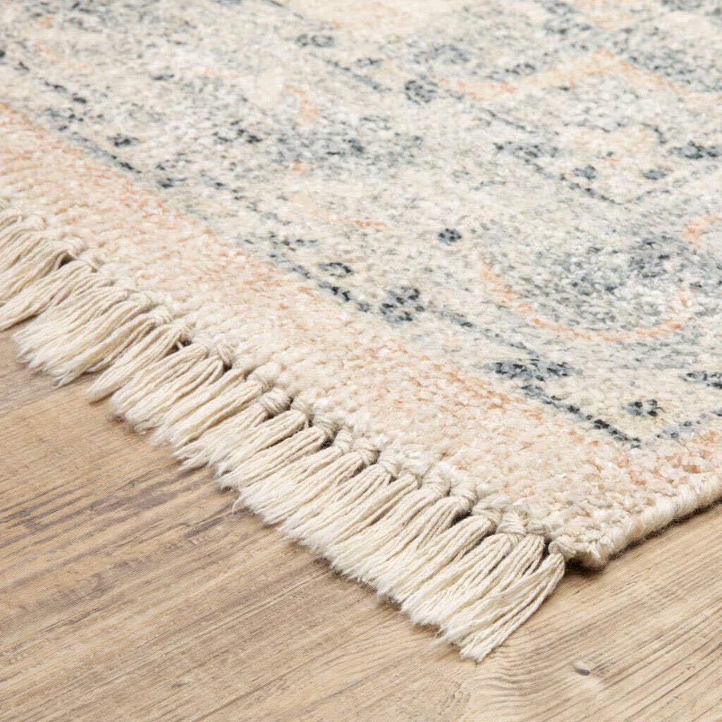 HomeRoots 509452 8 x 10 ft. Beige & Gray Oriental Hand Loomed Stain Resistant Rectangle Area Rug with Fringe