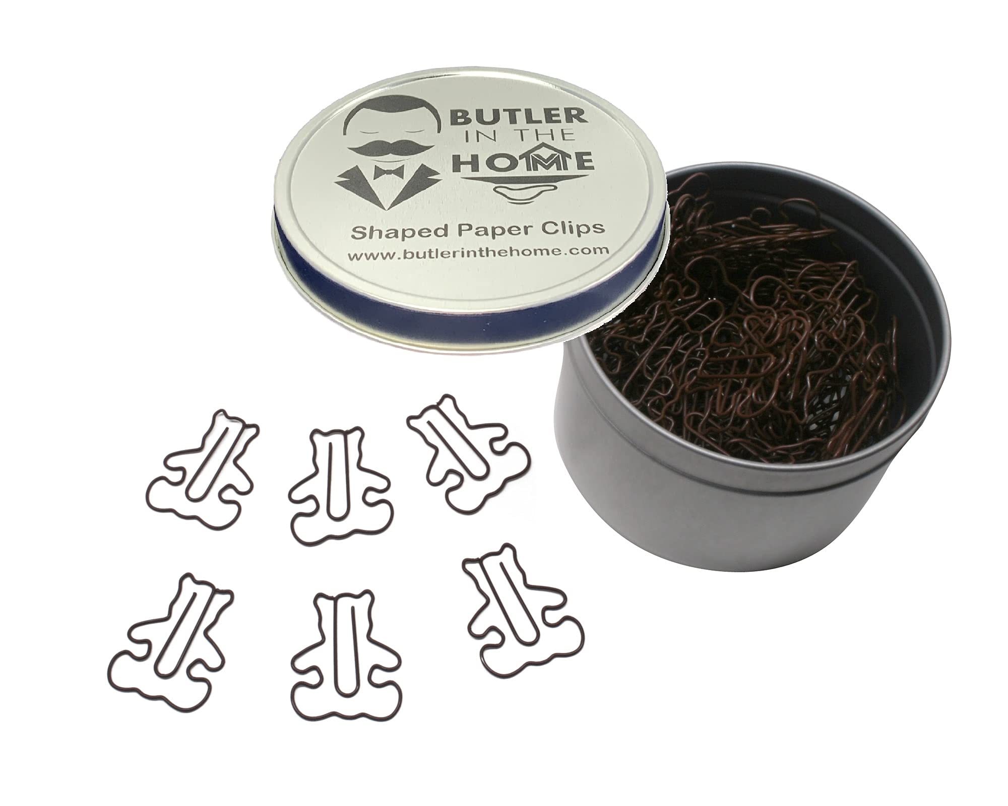 Butler In The Home 100 Count Bear Shaped Paper Clips Great For Paper Clip Collectors Or Office Gift - Comes In Round Tin With Li