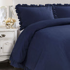Lush Decor Reyna Ruffle Comforter Set - 3 Piece Cozy Ruffled Bedding Set - Timeless Elegance And Comfort For Bedroom - King, Nav