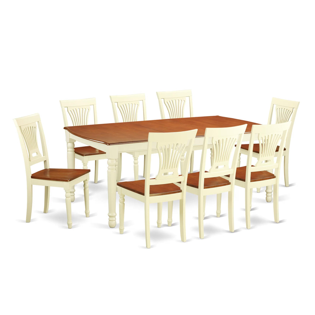 East West Furniture DOPL9-WHI-W 9 Piece Dining Table Set Includes a Rectangle Dinner Table with Butterfly Leaf and 8 Dining Room Chairs, 42x78 Inch, Buttermilk & Cherry