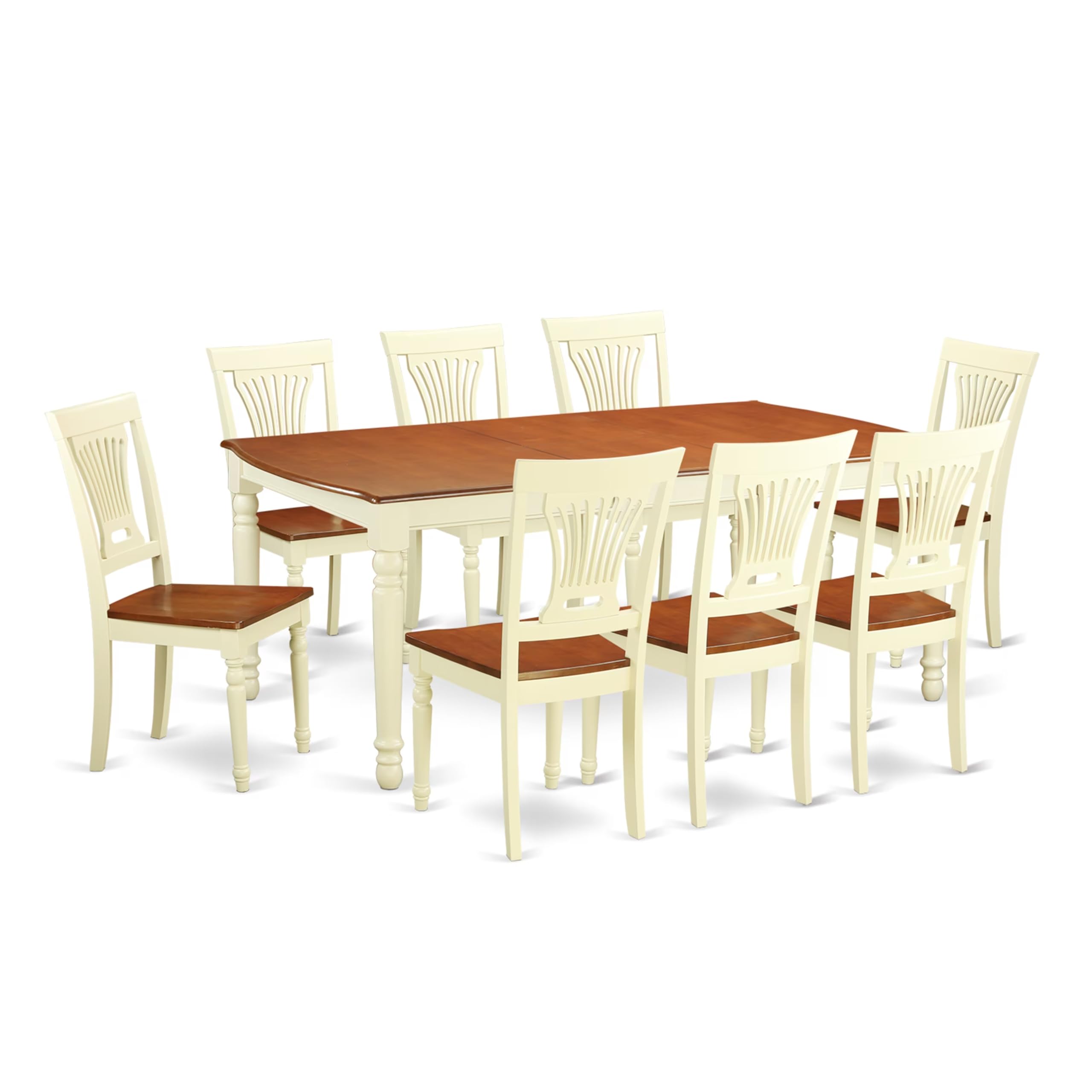 East West Furniture DOPL9-WHI-W 9 Piece Dining Table Set Includes a Rectangle Dinner Table with Butterfly Leaf and 8 Dining Room Chairs, 42x78 Inch, Buttermilk & Cherry