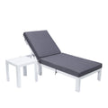 LeisureMod Modern White Aluminum Outdoor Chaise Lounge Patio Chair with Side Table & Cushions, Blue