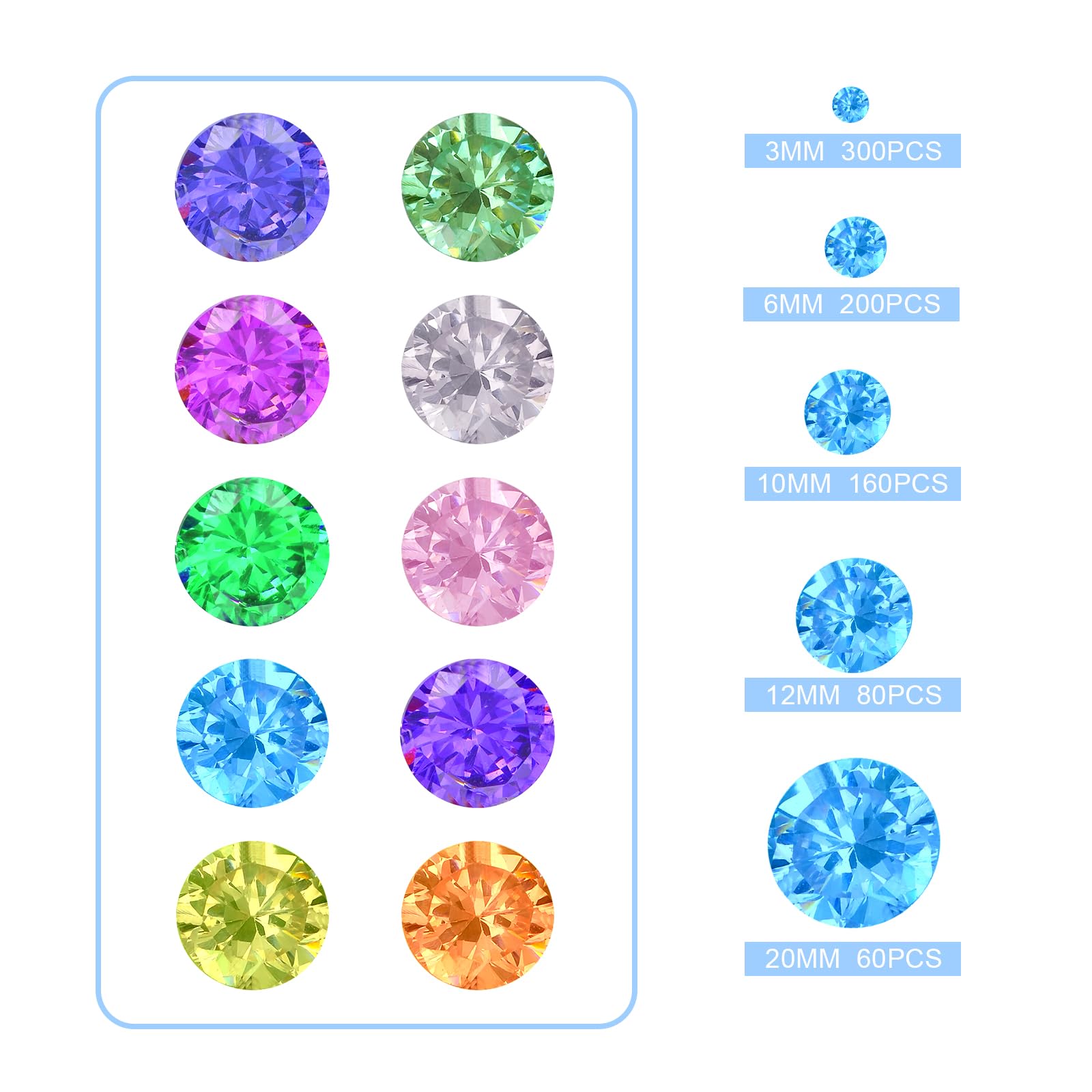 Hicarer 800 Pieces Diamond Decorations Acrylic Diamond Table Scatter Crystals For Table For Vase Fillers Party Table (Rainbow Co