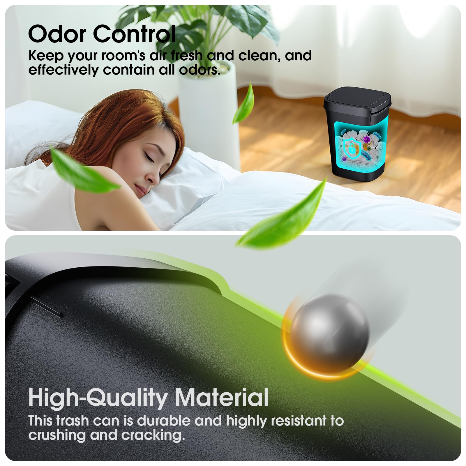 Ceroelda 3 Pack Bathroom Small Trash Can With Lid, 10L/2.6 Gal Slim Garbage Can With Press Top Lid, Plastic Wastebasket With Pop