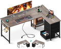Aodk L Shaped Desk With 4 Tier Drawers, 61' Reversible Gaming Desk With Power Outlets, L Shaped Computer Desk With Usb Charging Port And Host Stand, Home Office Corner Desk, Easy To Assemble, Grey Oak