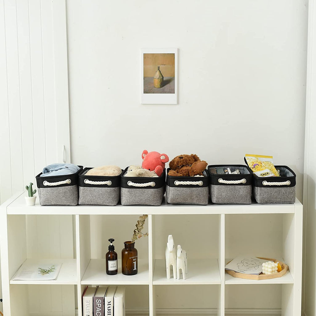 Thewarmhome Storage Basket For Organizing - 12X8X5.2 Inch Small 6 Pack Collapsible Storage Bin For Shelves With Rope, Fabric Sto