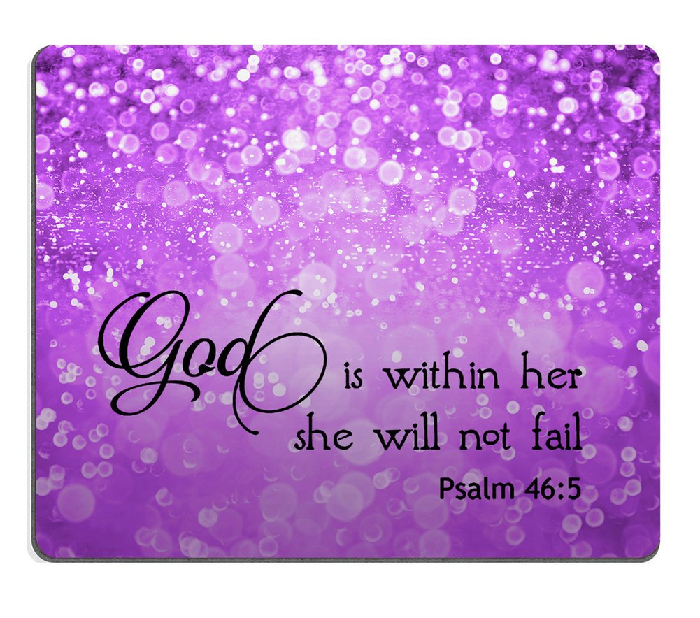 Smooffly Psalm 46:5 God Is Within Her,She Will Not Fall- Bible Verse Purple Sparkles Glitter Pattern Mouse Pad Mousepads