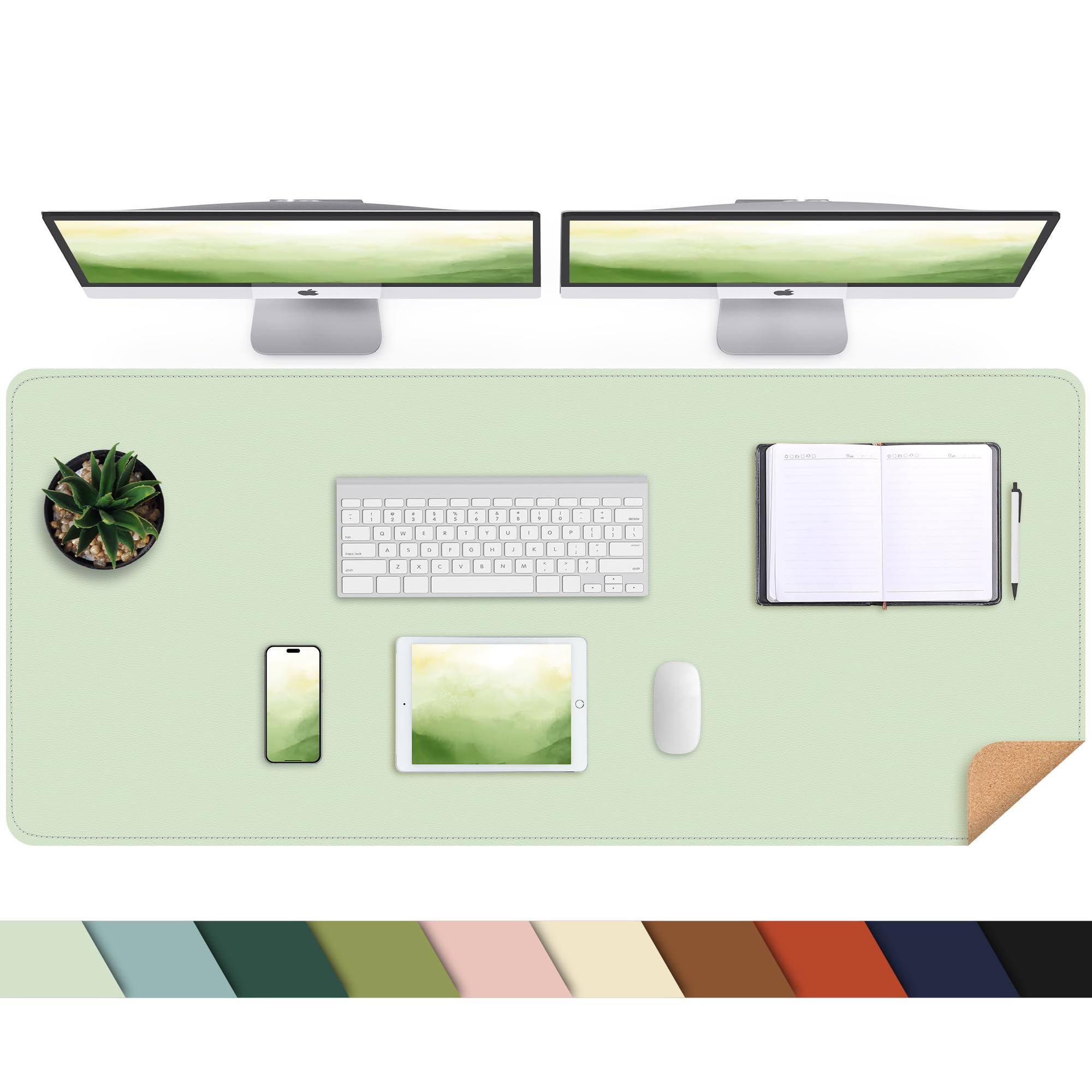 Leather Desk Pad Protector, 47In*23In Large Desk Mat With Natural Cork & Pu Leather,Mouse Pad,Non-Slip Office Desk Mat,Waterproo