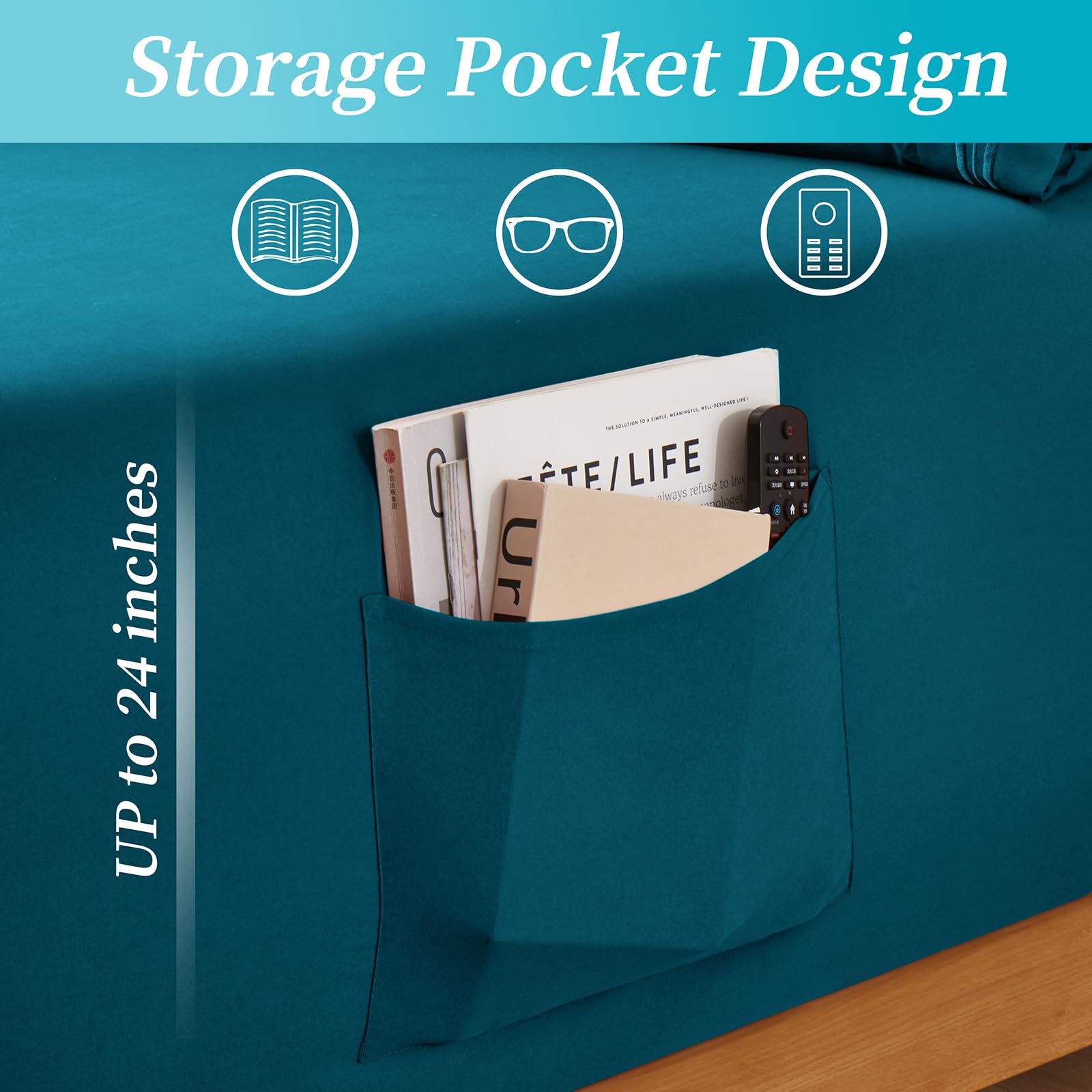 Horbaunal Extra Deep Pocket King Fitted Sheet Only - Fits Up To 24 Inch Mattress - Luxury 1800 Thread Count - Microfiber Teal Fi