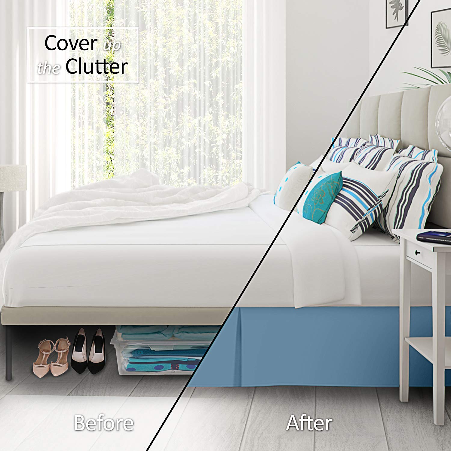 Nestl Blue Heaven Bed Skirt Cal King Size - Cal King Bed Skirt 14 Inch Drop - Brushed Microfiber Bed Skirts - Hotel Quality Pleated Bed Skirt - Shrinkage & Fade Resistant