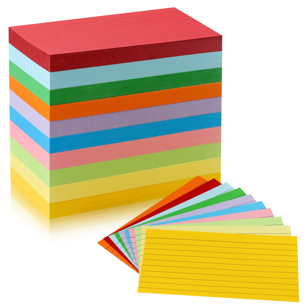 Tecmisse 3 X 5 Index Cards Ruled, 600 Pieces Colorful Index Card, Note Cards, Flash Cards, Study Cards For School Learning, Taki