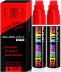 Silenart Red Chalk Markers 2 Pack - Red Dry Erase Markers Pen - Liquid Chalk Markers For Chalkboard, Window, Glass, Mirror, Blac