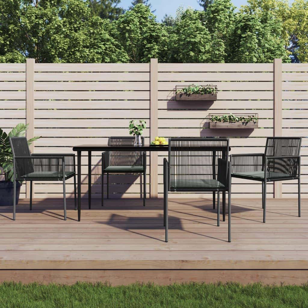 vidaXL Patio Dining Set 5 Piece, Outdoor Dining Set with Cushions, Table and Chair Set for Backyard Garden, Modern Style, Black Poly Rattan and Steel