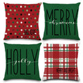 Dulefun 4Pcs Christmas Pillow Covers 18 X 18 Inch Red Green Plaid Dot Xmas Pillow Cushion Cases For Christmas Winter Holiday Dec