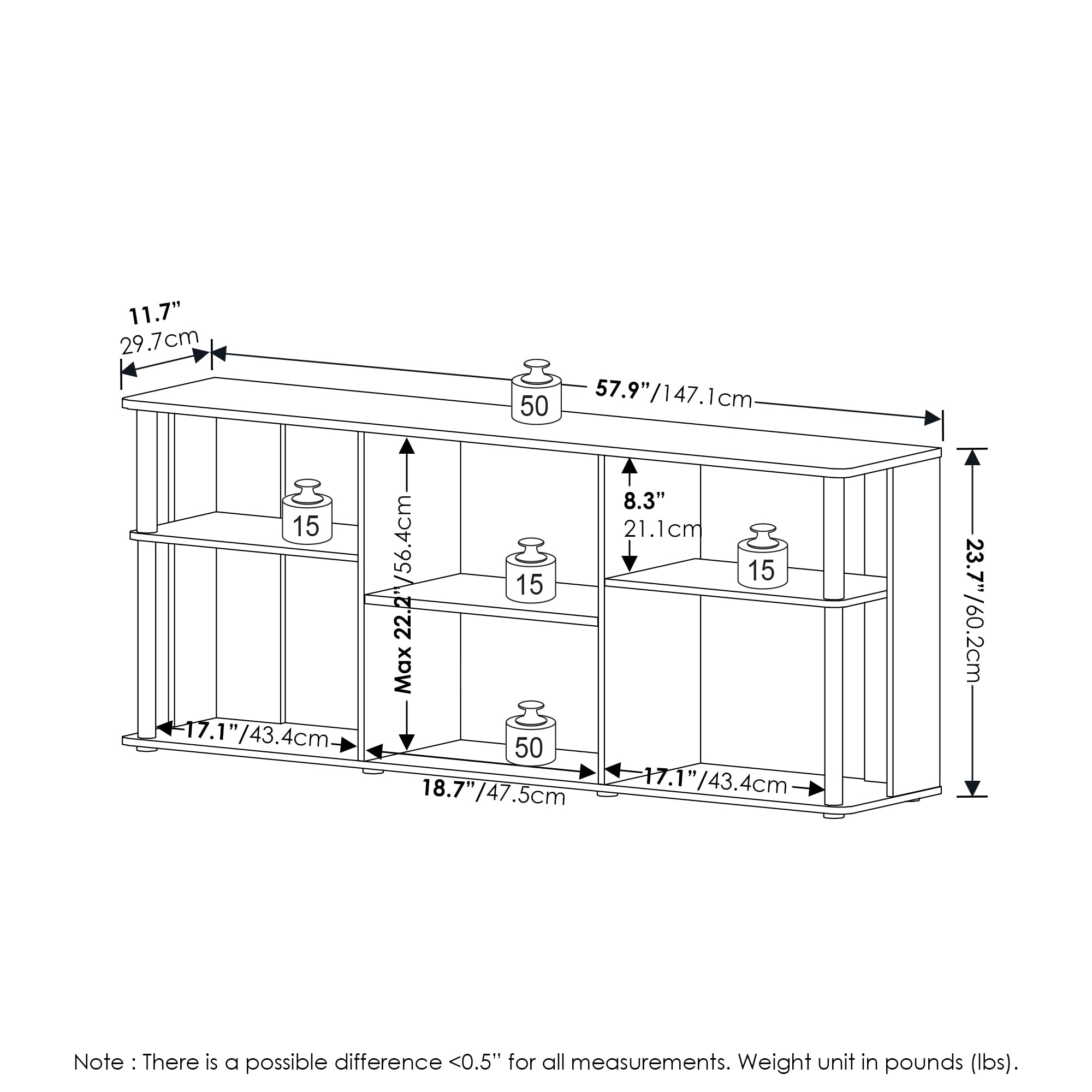 Furinno Classic Stand With Plastic Poles For Tv Up To 65-Inch, Amber Pine/Black