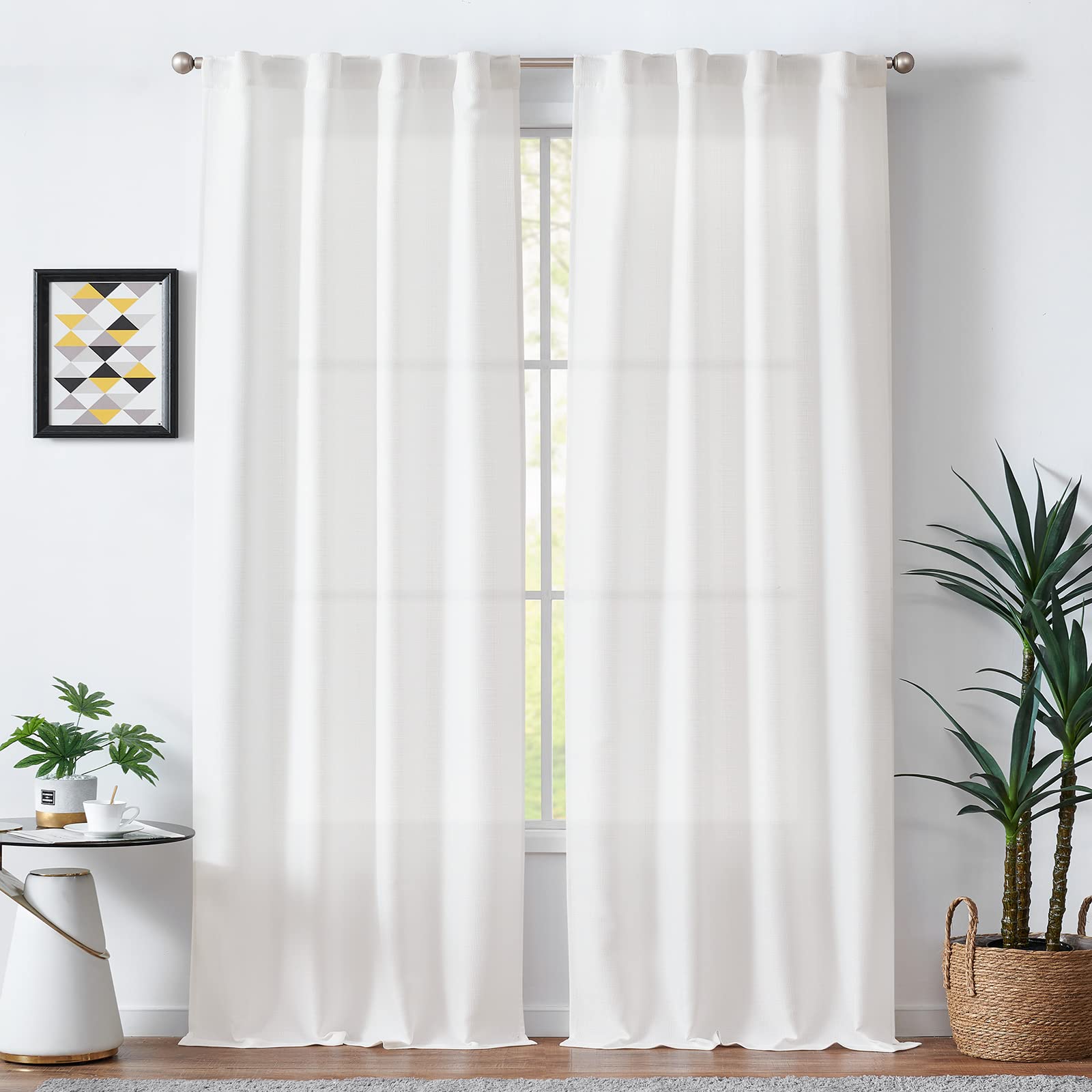 Jinchan White Curtains For Living Room Bedroom Linen Textured Curtains 84 Inches Long Farmhouse Curtains Casual Weave Back Tab D