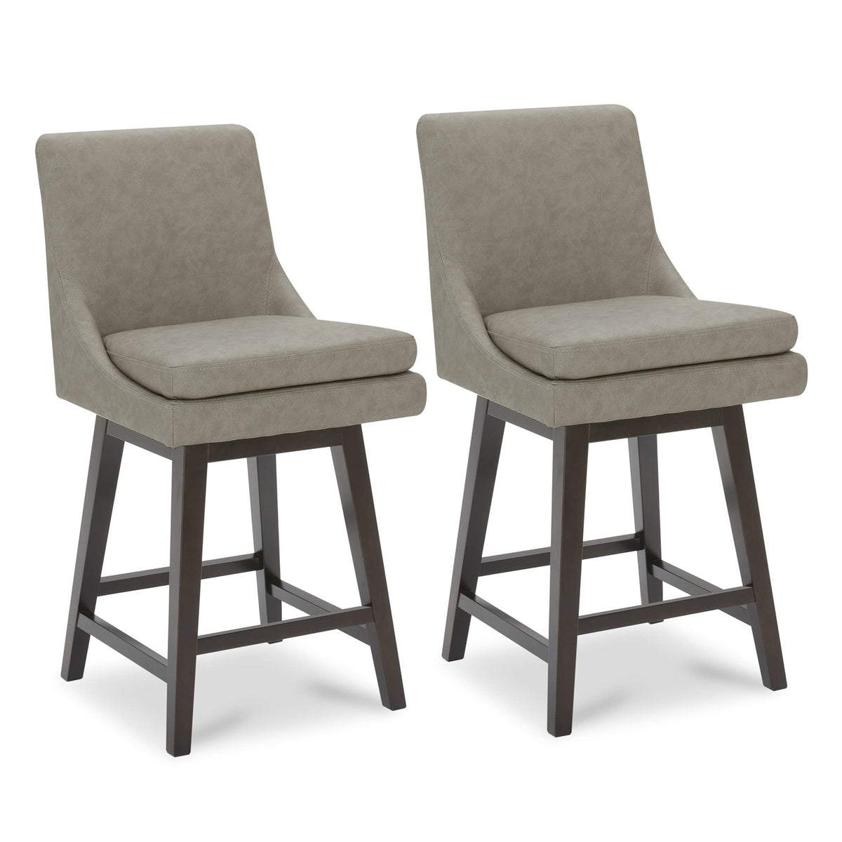 Chita Counter Height Swivel Barstool With Back Set Of 2, Fsc Certified Upholstered Faux Leather Swivel Bar Stool, 26.8' H Seat Height, Pu Leather In Stone Gray