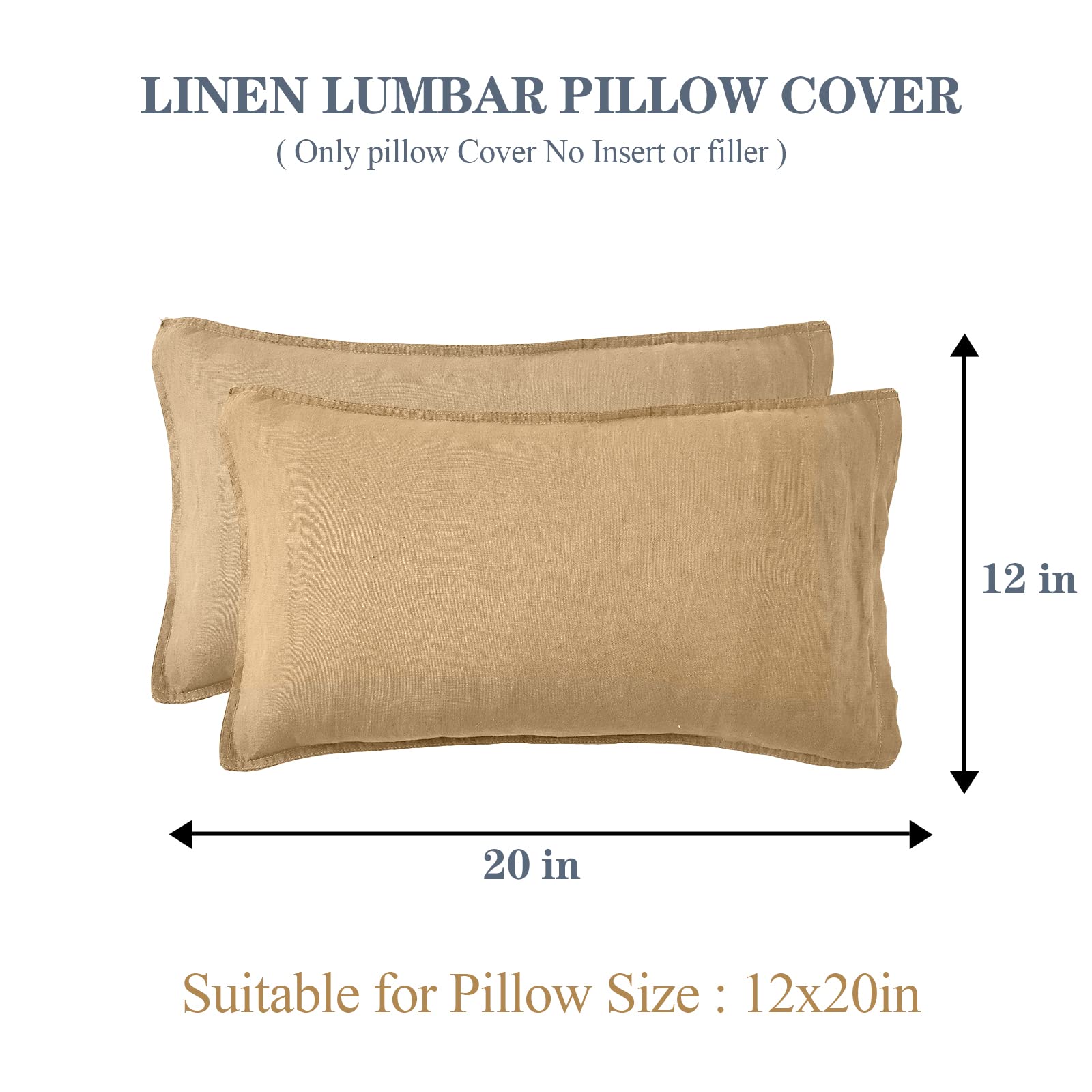 Simple&Opulence 100% Linen Lumbar Pillow Cover 12 X 20 Inches Set Of 2 Rectangular Decorative Throw Cushion Cover For Couch Sofa Bed Living Room Office Soft Breathable Farmhouse - Sand